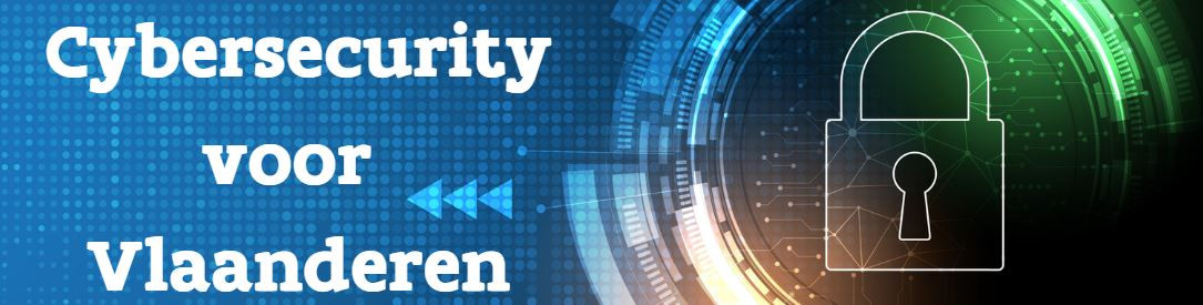 Opschrift 'Cybersecurity voor Vlaanderen' met bijhorend slot